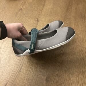 Xero Women's Grey Canvas Mary Jane Flats with Teal Strap